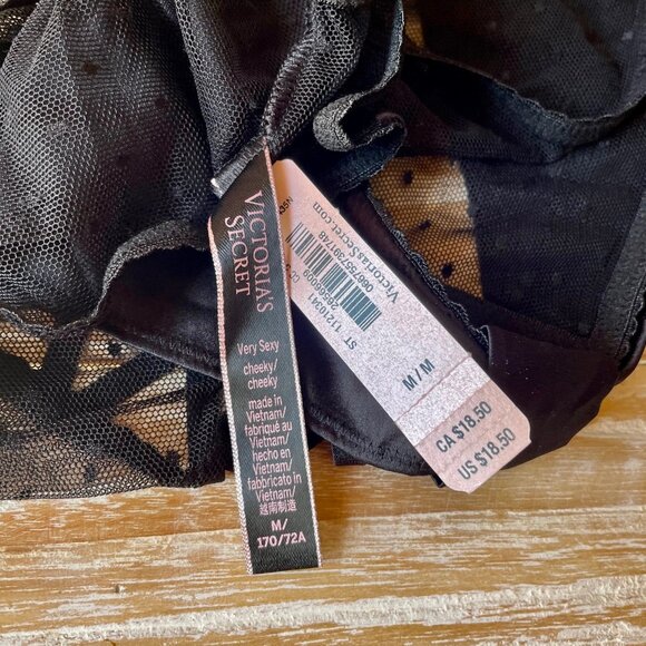 Victoria Secret Lot of 3 Thong Panties Pink Black M/M Lacy Bow Polkadots - Picture 5 of 11